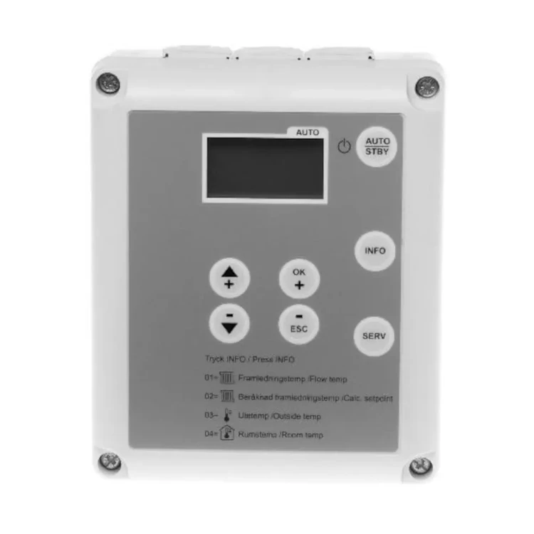 RVS46/1 Zestaw do regulacji strefy grzewczej obsługujący 1 zawór mieszający z pompą: regulator z wbudowanym zegarem cyfrowym wraz z czujnikiem temperatury zewnętrznej QAC34 oraz czujnikiem przylgowym QAD36