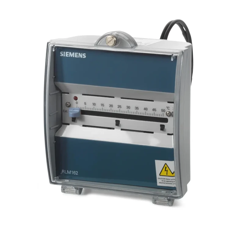 RLM162 Regulator temperatury z czujnikiem kanałowym, 24 [V] AC, 0..50 [°C], 1 lub 2 wyjścia 0..10 [V], przekaźnik pomocniczy, czujnik 400 [mm], zadajnik, Synco™ 100