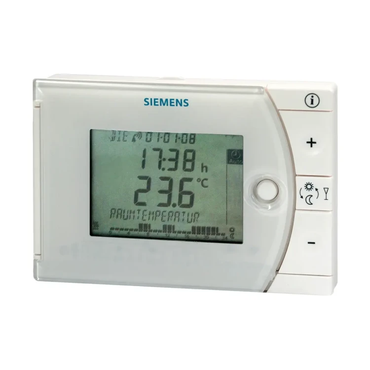 REV24 Regulator pomieszczeniowy z możliwością programowania czasowego, Wyjście 2-stanowe do ogrzewania lub chłodzenia, program tygodniowy, styk do zdalnego przełączenia w stan obniżenia, funkcja adaptacji (zastępuje REV23)