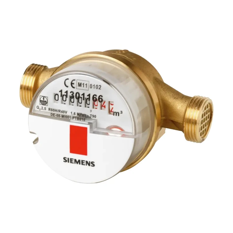 WFW30.E130 Wodomierz mechaniczny do wody ciepłej, DN20, 2,5 [m3/h], dł. korpusu 130 [mm], przyłącza gwintowe 1”, PN16, max 90 [°C]