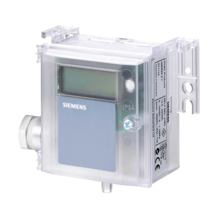 QBM3020-25D Czujnik różnicy ciśnienia do powietrza i gazów nieagresywnych, 0..2500 Pa, wyjście 0..10 V, IP54, nastawiana charakterystyka, z wyświetlaczem