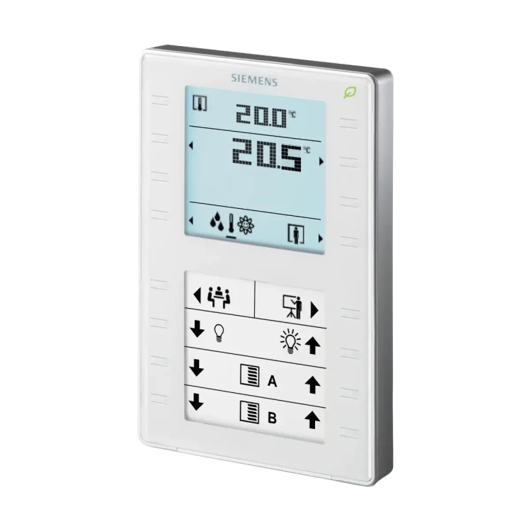 QMX3.P37 Konfigurowalny zadajnik pomieszczeniowy z wbudowanym czujnikiem temperatury, 8 przyciskami do sterowania oświetleniem i/lub żaluzjami, podświetlanym wyświetlaczem, komunikacja KNX
