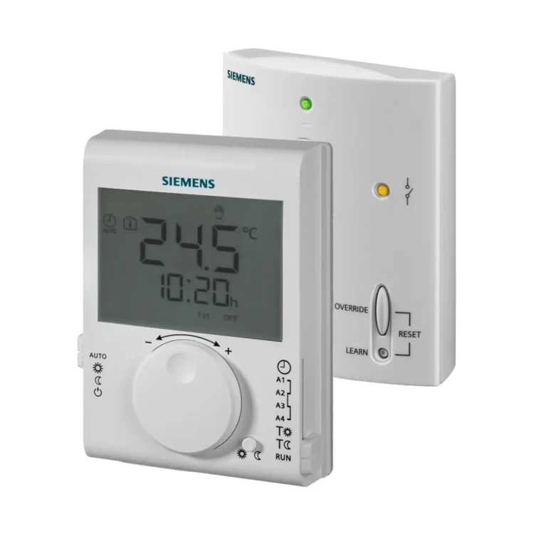 RDJ100RF/SET Regulator pomieszczeniowy bezprzewodowy (sterowanie radiowe), zestaw: nadajnik z podstawką + odbiornik, funkcjonalność jak RDJ100