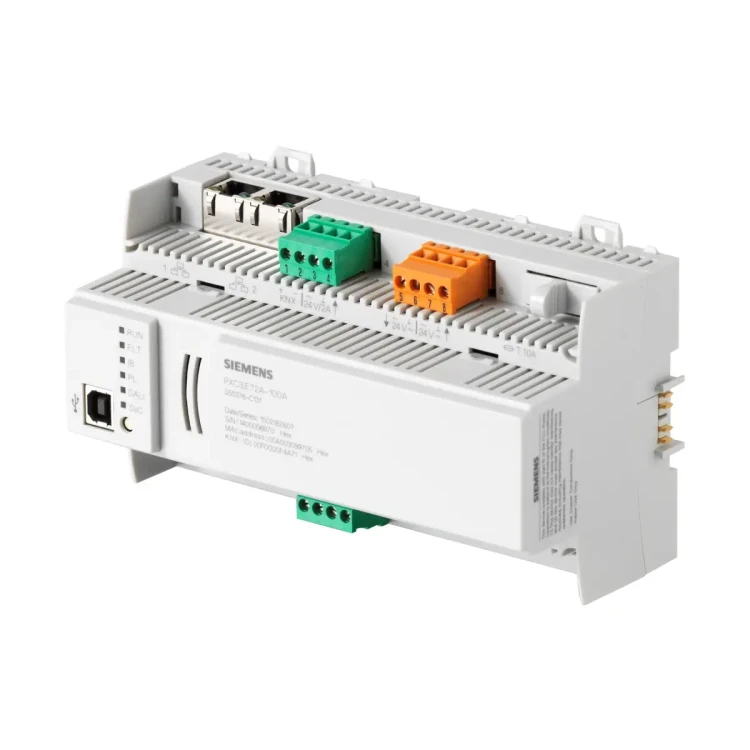PXC3.E72A-200A Sterownik modułowy serii PXC3, maks. liczba fizycznych we/wy 72, komunikacja BACnet/IP, wbudowana magistrala KNX/PL-Link i DALI-2, obsługa czujników obecności DALI-2, interfejs magistrali międzymodułowej