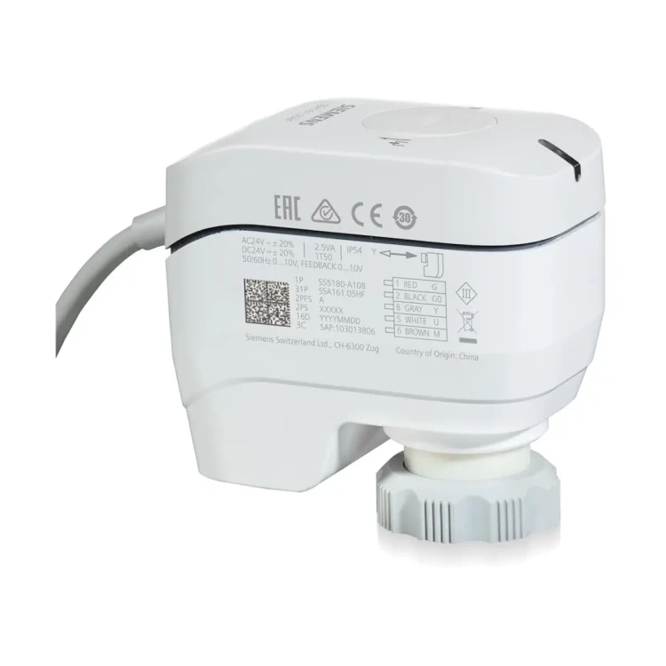 SSA151.05HF Siłownik elektromechaniczny, skok 1,2..6,5 mm, 100 N, 4..20 mA, 24 V AC/DC, 10 s/mm, kabel 1,5 m, pokrętło, sygnał zwrotny położenia
