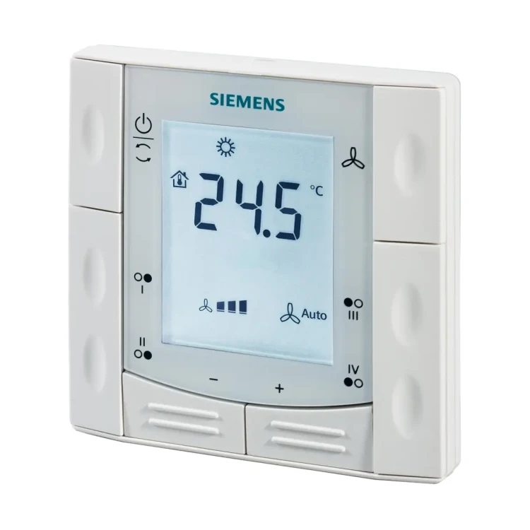 RDF600KN/S Regulator pomieszczeniowy, 230 V AC, 5..40 °C, klimakonwektory, sprężarki, nagrzewnica elektryczna, wyjścia sterujące do wyboru 2-stawne lub 3-stawne, sterowanie oświetleniem i żaluzjami poprzez KNX