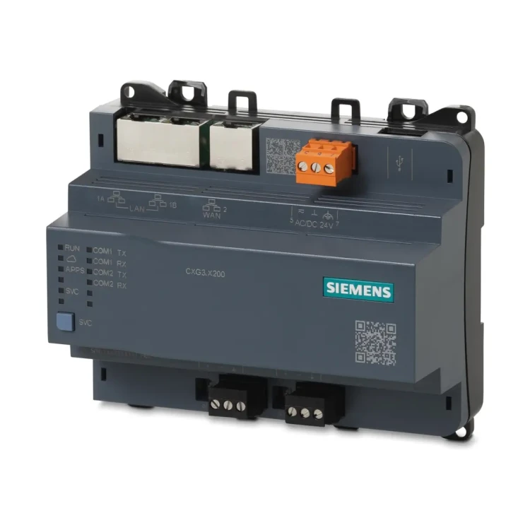 CXG3.X200 Bramka komunikacyjna do usług chmurowych Siemens (Building Operator, Cerberus Cloud). Dwie karty sieciowe, obsluga protokołów BACnet IP oraz Modbus TCP
