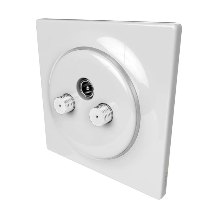 FIBARO Walli N TV-SAT Outlet to wysokiej jakości beznarzędziowe gniazdko TV-SAT posiadające 2 złącza SAT oraz 1 złącze TV
