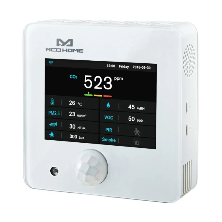 A8-9 Uniwersalny czujnik 9 w 1, temperatura, wilgotność, PM2.5, CO2, VOC, ruch, natężenie światła, poziom dźwięku, obecność dymu