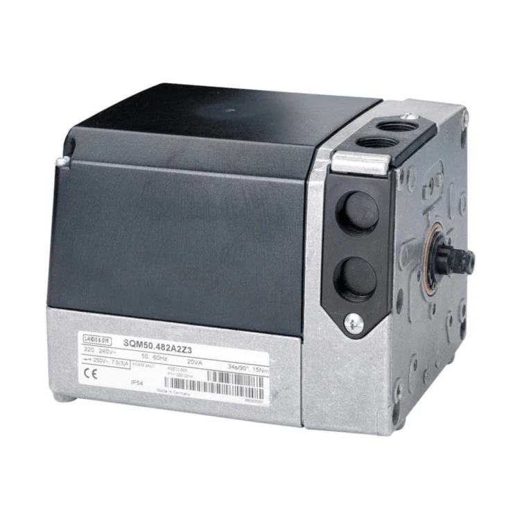 SQM50.543A8 Siłownik do przepustnic powietrza i zaworów palników olejowych lub gazowych, z silnikiem rewersyjnym, czas przebiegu 45s, 15Nm, trzpień kwadrat 9mm, zasilanie 24V AC