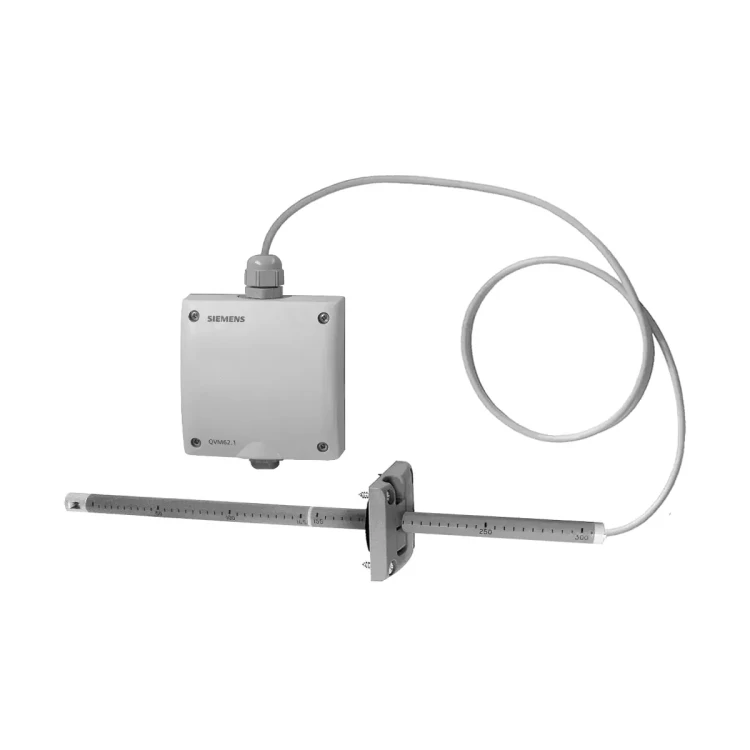 QVM62.1-HE Czujnik prędkości przepływu powietrza, 24V AC/DC, wyjście 0..10V lub 4..20mA, zakres 0..5 / 0..10 / 0..15m/s, IP65