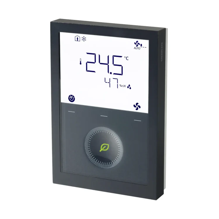 RDG200KN/BK Regulator pomieszczeniowy do klimakonwektorów, instalacje ogrzewania/chłodzenia, wbudowany czujnik temperatury i wilgotności, 230VAC lub 24VAC, komunikacja KNX, kolor czarny