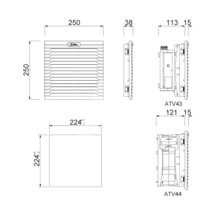 Wentylator filtrujący 230 V AC, 125 mᵌ/h, 250x250 mm, ATV4200