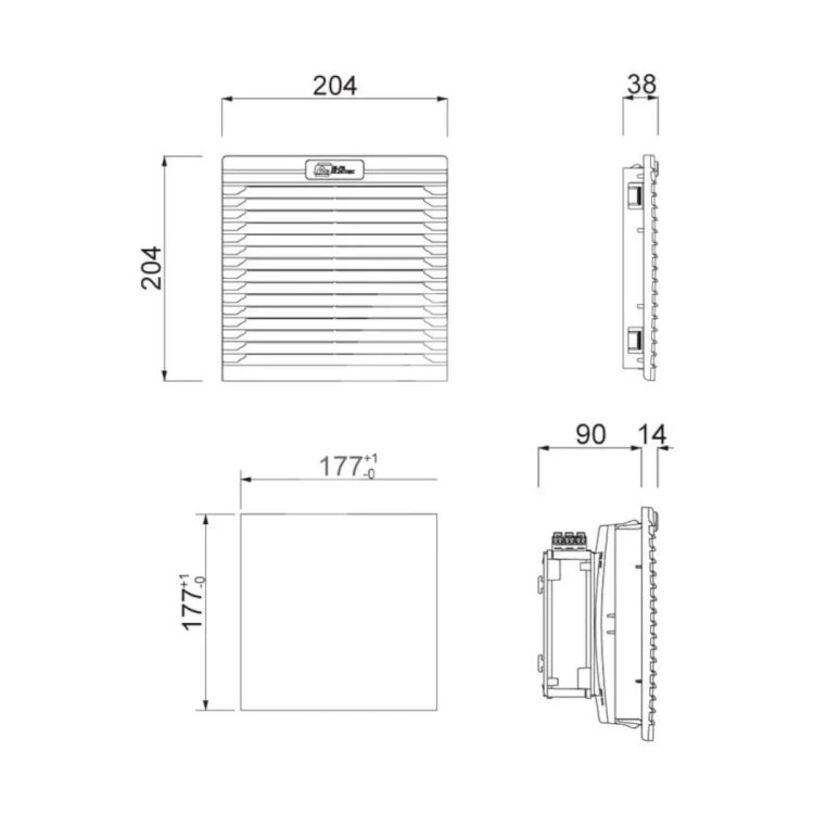 Wentylator filtrujący 230 V AC, 115 mᵌ/h, 204x204 mm, ATV3200