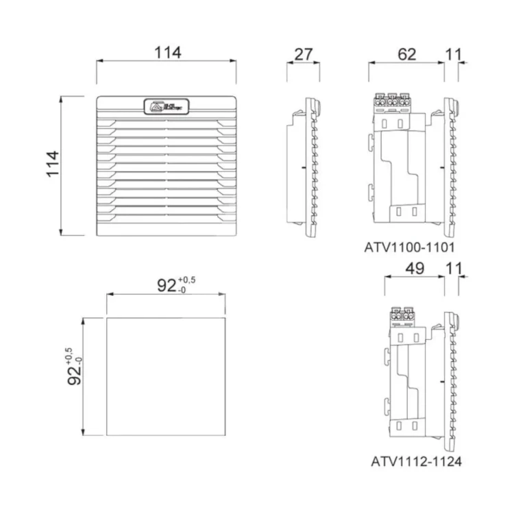 Wentylator filtrujący 230 V AC, 26 mᵌ/h, 114x114 mm, ATV1100