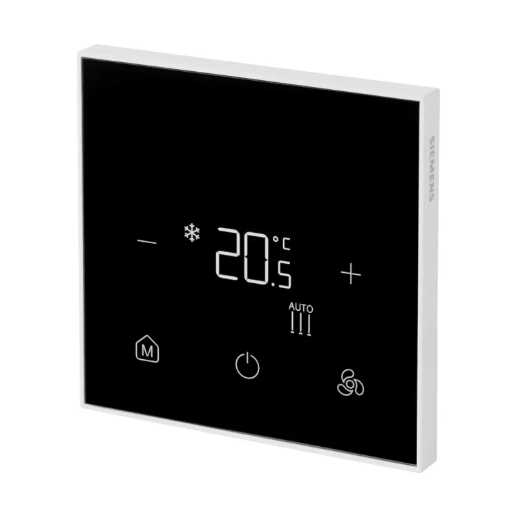 RDF400BN Regulator pomieszczeniowy z inferfejsem dotykowym do klimakonwektorów, 230[V] AC, 5..40[°C], wyjście 2- lub 3-stawne, wyjście wentylatora 1- lub 3-biegowego, wejście wielofunkcyjne, BACnet, Modbus, aplikacja na smartfon