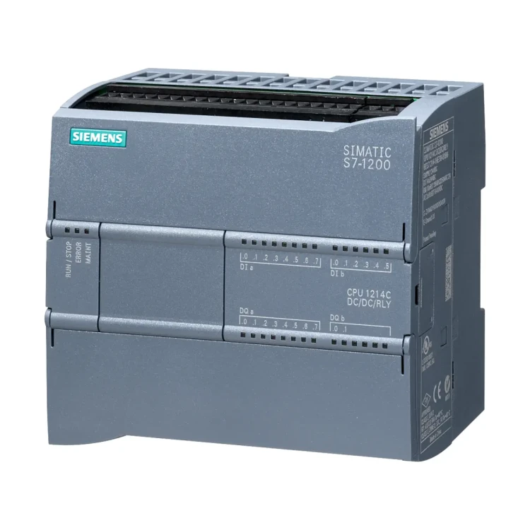 6ES7214-1HG40-0XB0 – SIMATIC S7-1200, CPU 1214C, Sterownik kompaktowy, DC/DC/relay, I/O: 14 DI 24 V DC; 10 DO relay 2 A; 2 AI 0-10 V DC, zasilanie: 20.4-28.8 V DC, pamięć 100 KB