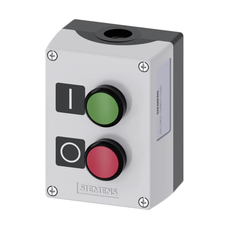 3SU1802-0AB00-2AB1 Obudowa kasety sterowniczej z tworzywa, 2 przyciski sterujące: zielony 1NO i czerwony 1NC