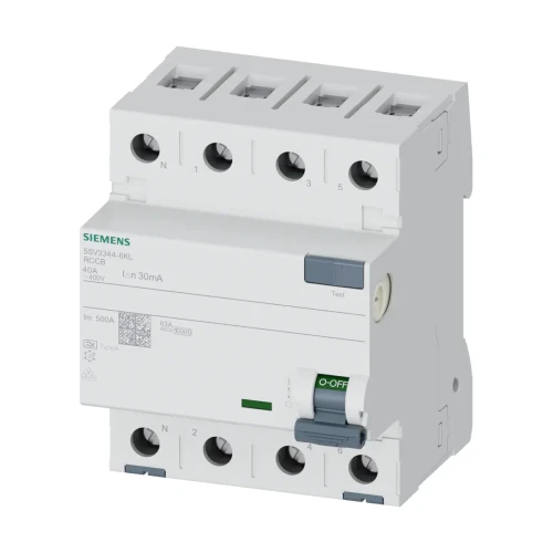 5SV3344-6KL Wyłącznik różnicowoprądowy, typ A, 30mA, 400V, In: 40A, 3P+N, N z lewej