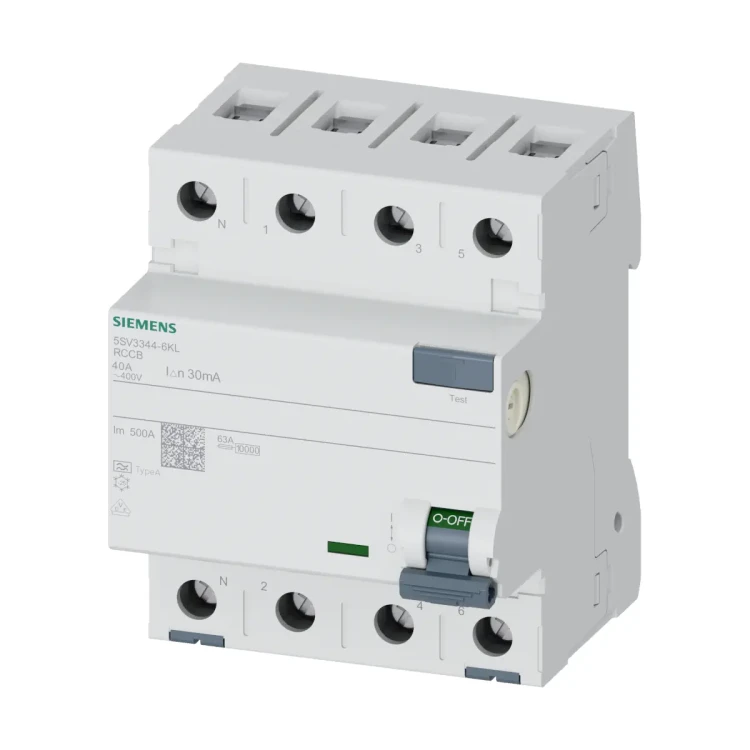 5SV3344-6KL Wyłącznik różnicowoprądowy, typ A, 30mA, 400V, In: 40A, 3P+N, N z lewej