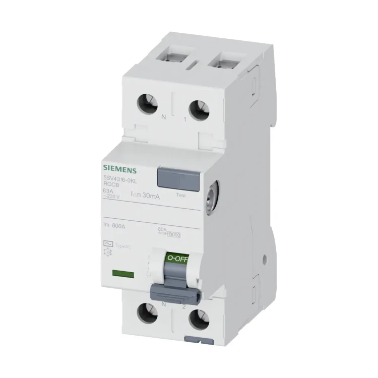 5SV4316-0KL Wyłącznik różnicowoprądowy, typ AC, 30mA, 230V, In: 63A, 1P+N, N z lewej