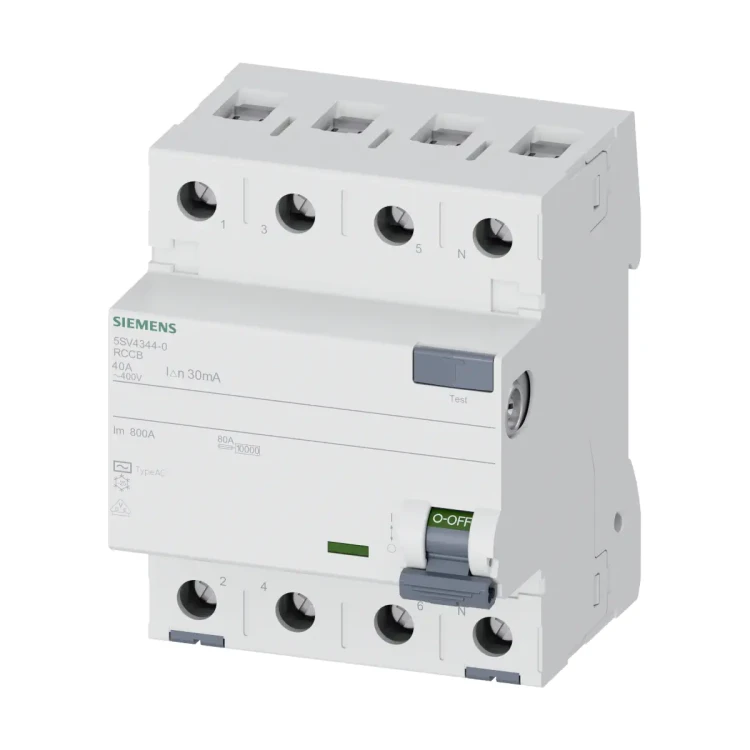5SV4344-0 Wyłącznik różnicowoprądowy, typ AC, 30mA, 400V, In: 40A, 3P+N, N z prawej