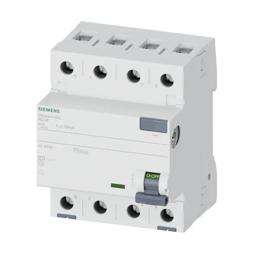 5SV4344-0KL Wyłącznik różnicowoprądowy, typ AC, 30mA, 400V, In: 40A, 3P+N, N z lewej