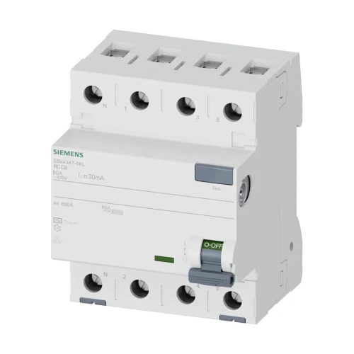 5SV4347-0KL Wyłącznik różnicowoprądowy, typ AC, 30mA, 400V, In: 80A, 3P+N, N z lewej