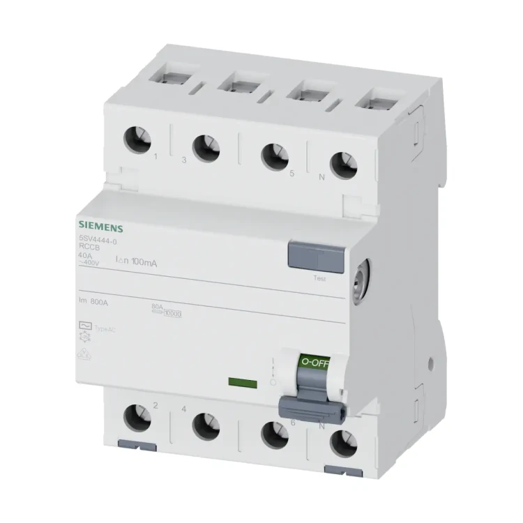 5SV4444-0 Wyłącznik różnicowoprądowy, typ AC, 100mA, 400V, In: 40A, 3P+N, N z prawej