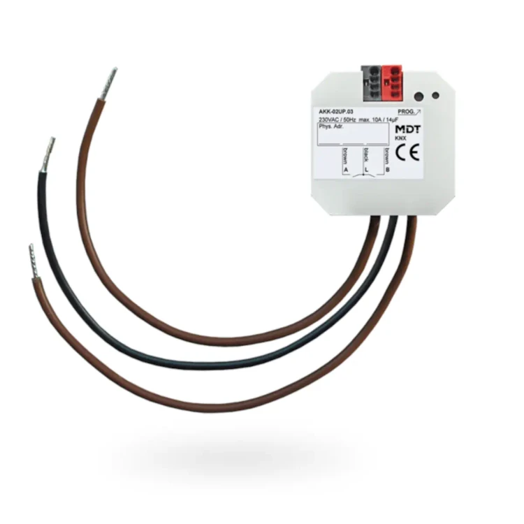 AKK-02UP.03 KNX aktor przełączający 2-kanałowy, podtynkowy, 10 A, 14 µF, 2 ECG, 230 V AC, kompaktowy