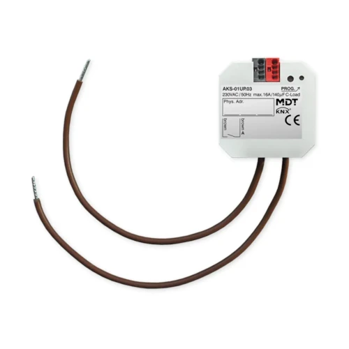 AKS-01UP.03 KNX aktor przełączający 1-kanałowy, podtynkowy, 16 A, 230 V AC, obciążenia pojemnościowe (C-load), standard, 140 µF