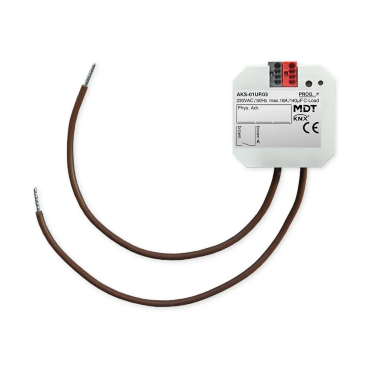 AKS-01UP.03 KNX aktor przełączający 1-kanałowy, podtynkowy, 16 A, 230 V AC, obciążenia pojemnościowe (C-load), standard, 140 µF