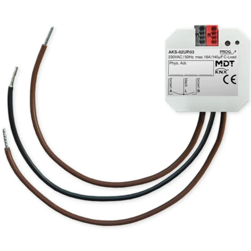 AKS-02UP.03 KNX aktor przełączający 2-kanałowy, podtynkowy, 16 A, 230 V AC, obciążenia pojemnościowe (C-load), standard, 140 µF