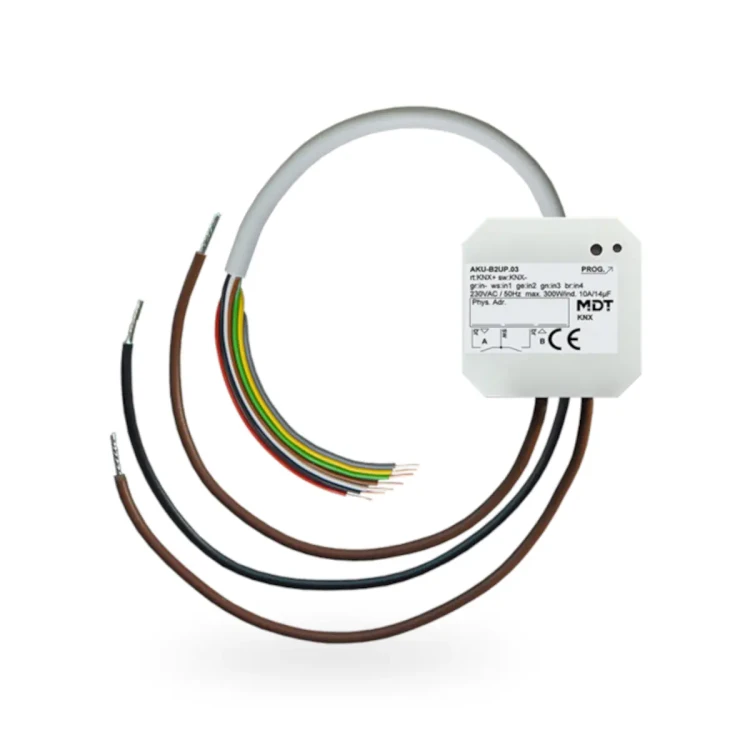 AKU-B2UP.03 KNX aktor uniwersalny 2-kanałowy, podtynkowy, 10 A, 230 V AC, 14 µF, 2 ECG, 4 wejścia binarne