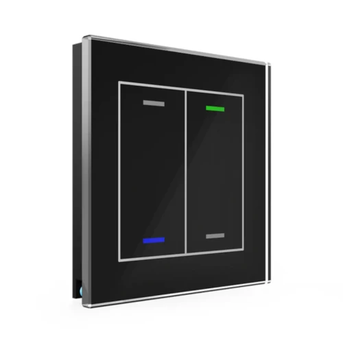 BE-GTL2TS.01S KNX szklany przycisk II Light 2-krotny, RGBW, neutralny, z czujnikiem temperatury, czarny