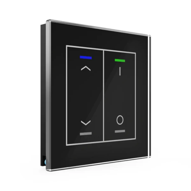 BE-GTL2TS.C1S KNX szklany przycisk II Light 2-krotny, RGBW, żaluzje i przełącznik, z czujnikiem temperatury, czarny