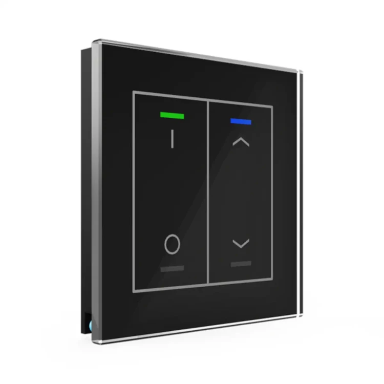 BE-GTL2TS.D1S KNX szklany przycisk II Light 2-krotny, RGBW, przełącznik i żaluzje, z czujnikiem temperatury, czarny