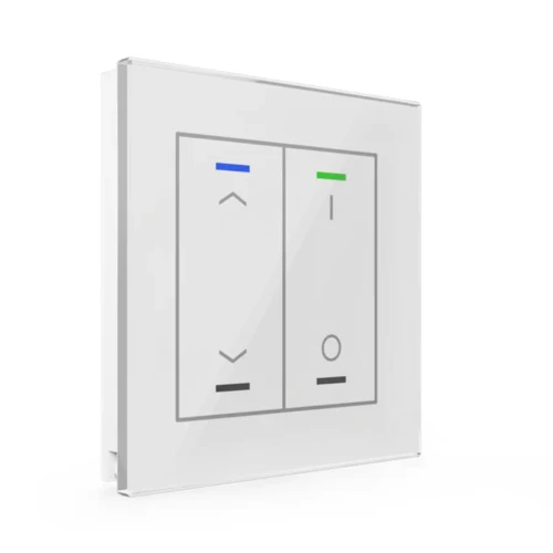 BE-GTL2TW.C1 KNX szklany przycisk II Light 2-krotny, RGBW, żaluzje i przełącznik, z czujnikiem temperatury, biały