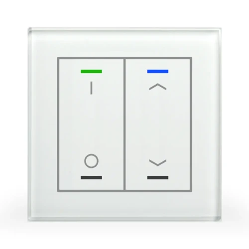 BE-GTL2TW.D1 KNX szklany przycisk II Light 2-krotny, RGBW, przełącznik i żaluzje, z czujnikiem temperatury, biały