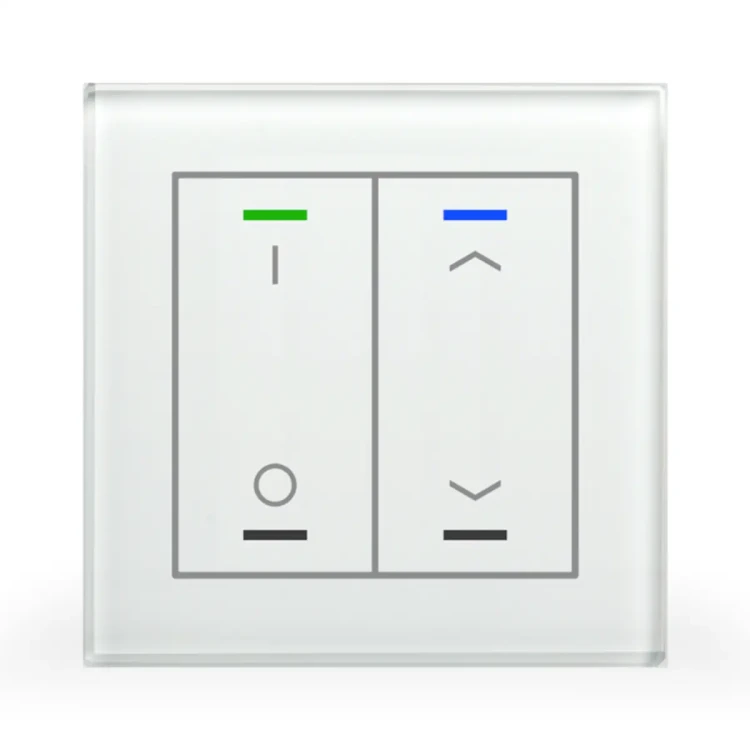 BE-GTL2TW.D1 KNX szklany przycisk II Light 2-krotny, RGBW, przełącznik i żaluzje, z czujnikiem temperatury, biały