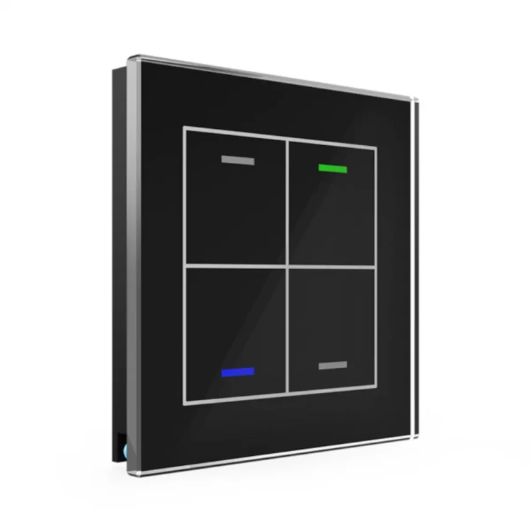 BE-GTL4TS.01S KNX szklany przycisk II Light 4-krotny, RGBW, neutralny, z czujnikiem temperatury, czarny