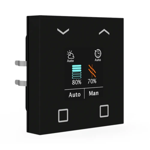 BE-JTA550406.01 KNX przycisk żaluzjowy Smart 55 4-krotny, z kolorowym wyświetlaczem, czarny mat
