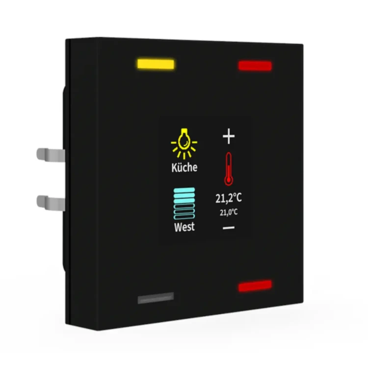 BE-TAS55T406.01 KNX przycisk Smart 55 4-krotny, z kolorowym wyświetlaczem oraz czujnikiem T/H (temperatura/wilgotność), czarny mat
