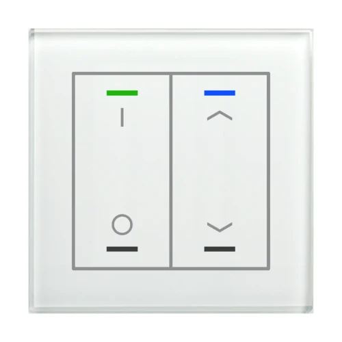 GTL-2TDW.02S KNX szklany przycisk II Light 2-krotny, RGBW, przełącznik i żaluzje, z czujnikiem temperatury, biały, z funkcją Secure