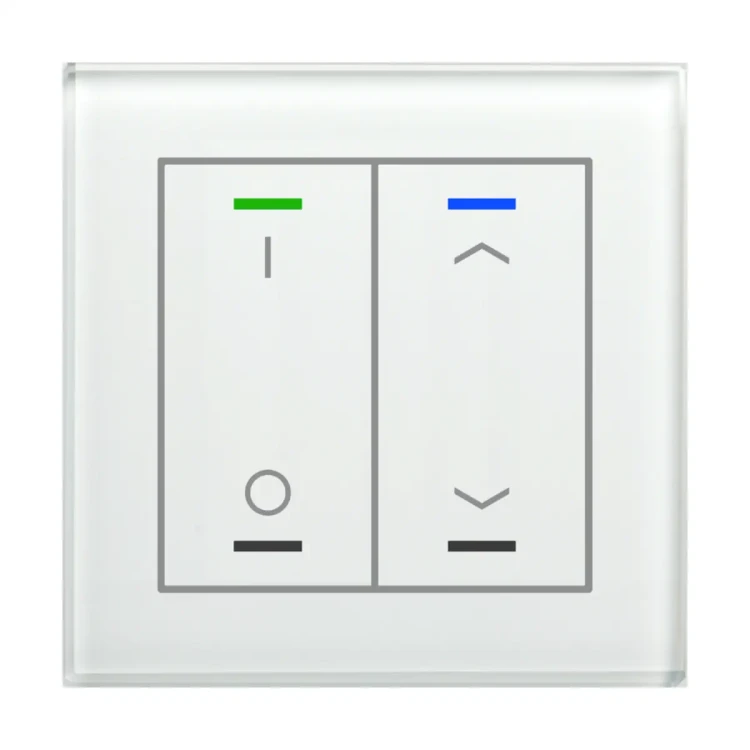 GTL-2TDW.02S KNX szklany przycisk II Light 2-krotny, RGBW, przełącznik i żaluzje, z czujnikiem temperatury, biały, z funkcją Secure