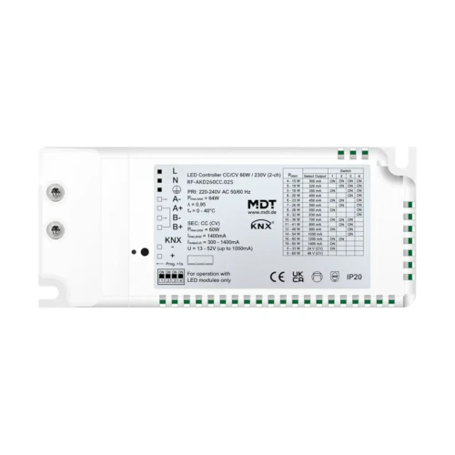 RF-AKD260CC.02S KNX RF+ sterownik LED CC/CV 60 W / 230 V, 2-kanałowy, z funkcją Secure