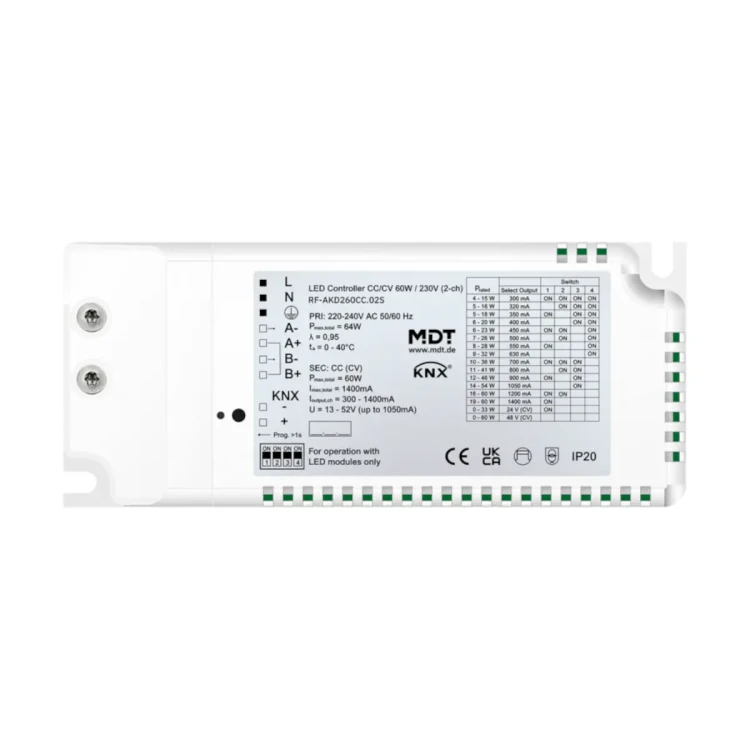 RF-AKD260CC.02S KNX RF+ sterownik LED CC/CV 60 W / 230 V, 2-kanałowy, z funkcją Secure