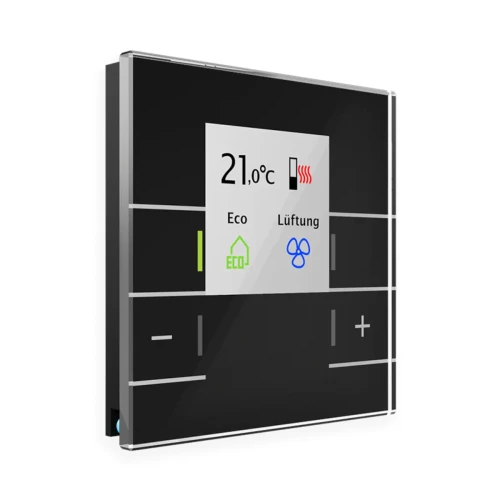 SCN-RTRGS.02S KNX szklany regulator temperatury pomieszczenia Smart z kolorowym wyświetlaczem, czarny