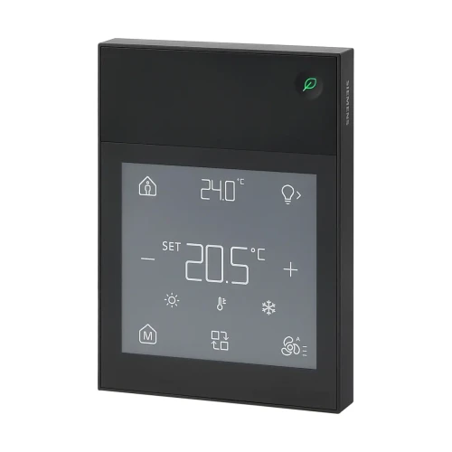 QMX6.P37-1BSC Pomieszczeniowy zadajnik z czujnikiem temperatury i wyświetlaczem, sterowanie HVAC, oświetleniem, żaluzjami i scenami, KNX S-Mode / PL-Link, czarny