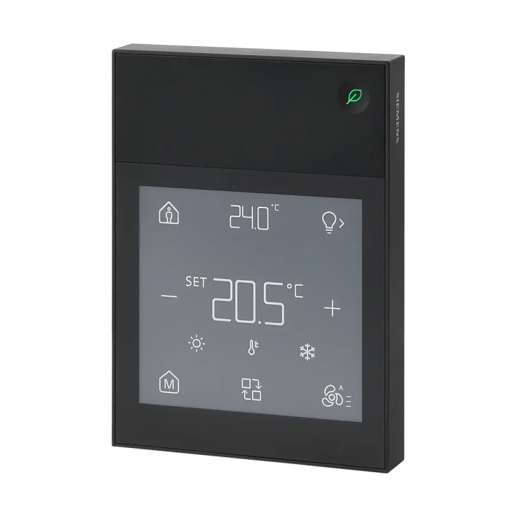 QMX6.P37-1BSC Pomieszczeniowy zadajnik z czujnikiem temperatury i wyświetlaczem, sterowanie HVAC, oświetleniem, żaluzjami i scenami, KNX S-Mode / PL-Link, czarny